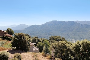 A rural landscape with a house surrounded by trees and mountains in the background. - Guest Room in Tavaco, Corse-du-Sud – Double Room (Tavaco)