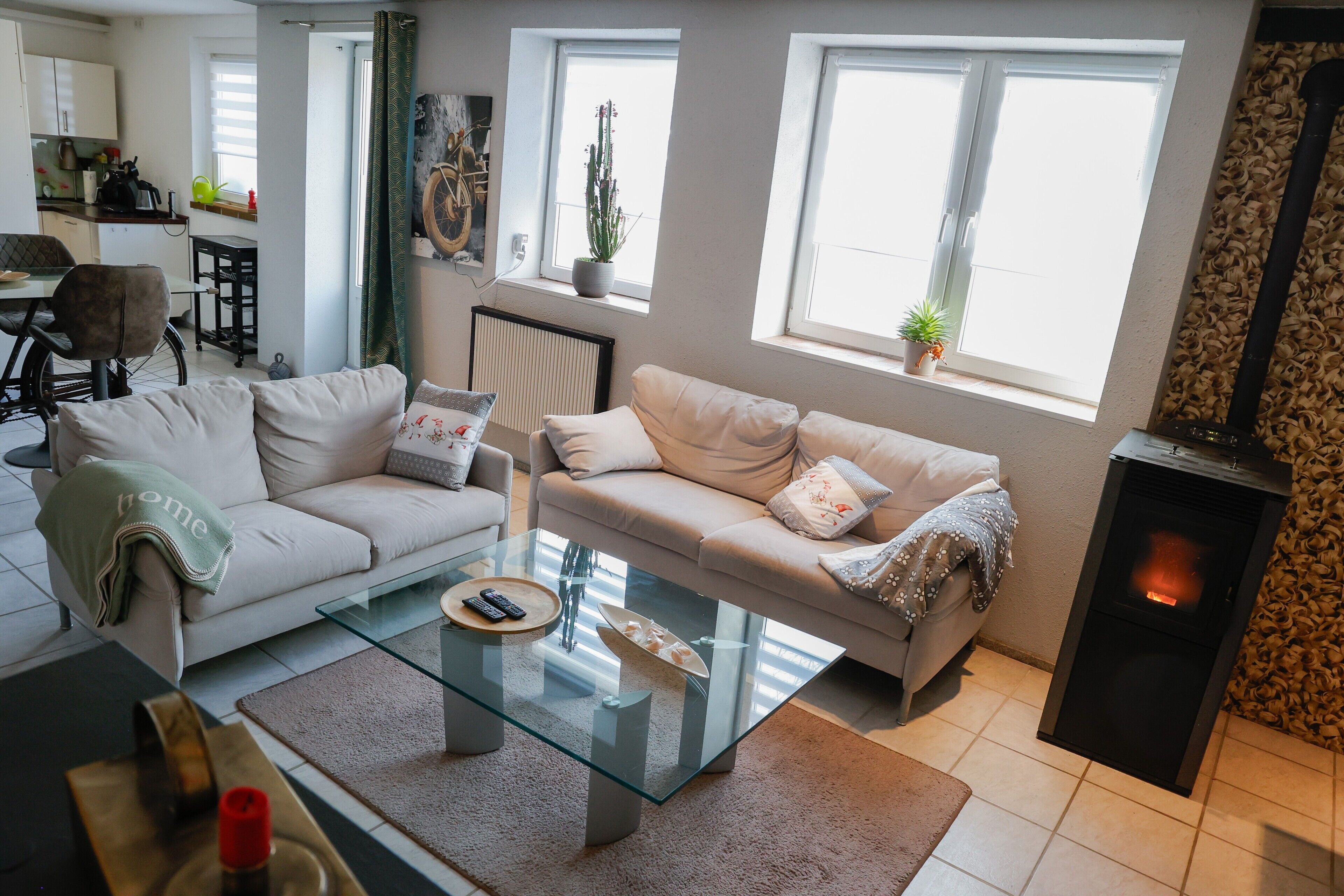 TV, fireplace