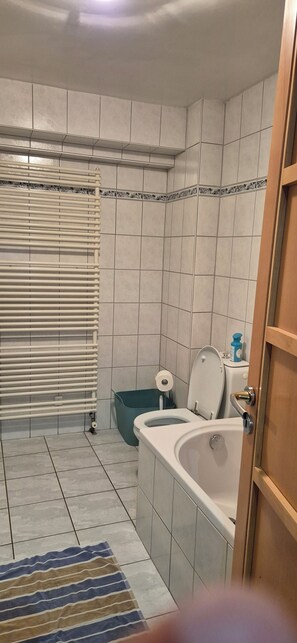 Douche, sèche-cheveux, serviettes fournies, savon