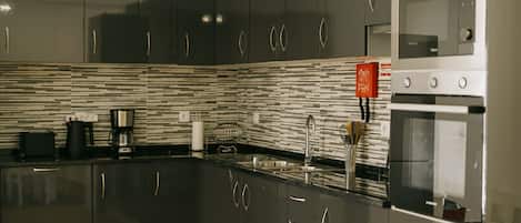 Fridge, microwave, oven, dishwasher