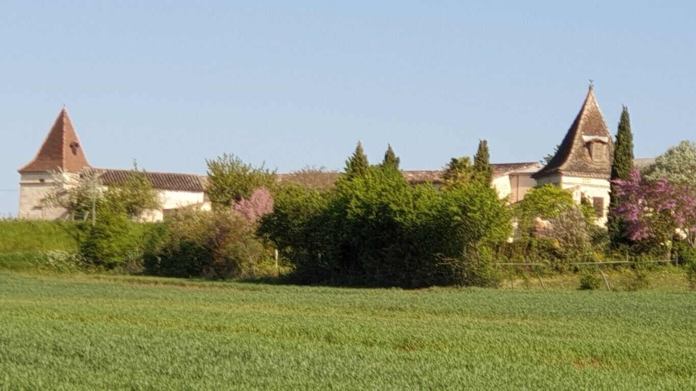 Um edifício grande com várias torres e um campo verde ao redor.