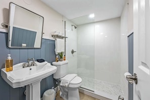Douche, sèche-cheveux, shampoing
