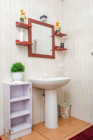 Ducha, secador de pelo, toallas, jabón