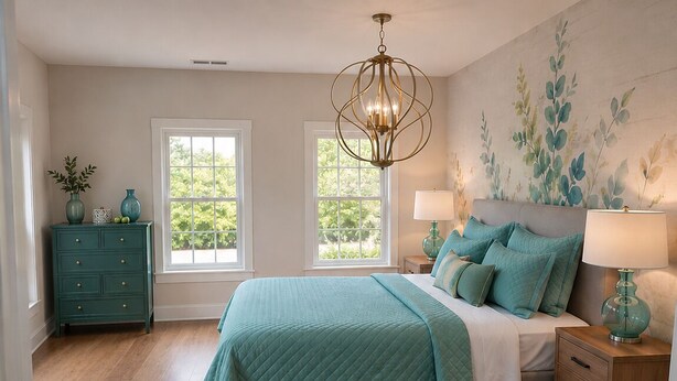 A bedroom with a bed, two windows, a dresser, a nightstand, and a chandelier. - #1 Location I Fully Rebuilt 2026 I .9 Miles to Stadium/2.5 Blocks Downtown (Ann Arbor)
