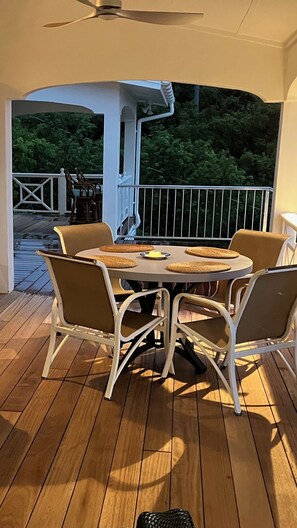 Outdoor dining - Romantic St John Cottage with Cinematic Views, 2 Beaches, and Close to Town (Cruz Bay)