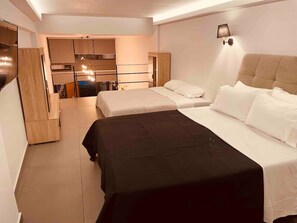 Desk, iron/ironing board, travel cot, free WiFi