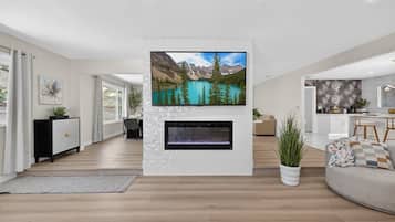 TV, fireplace