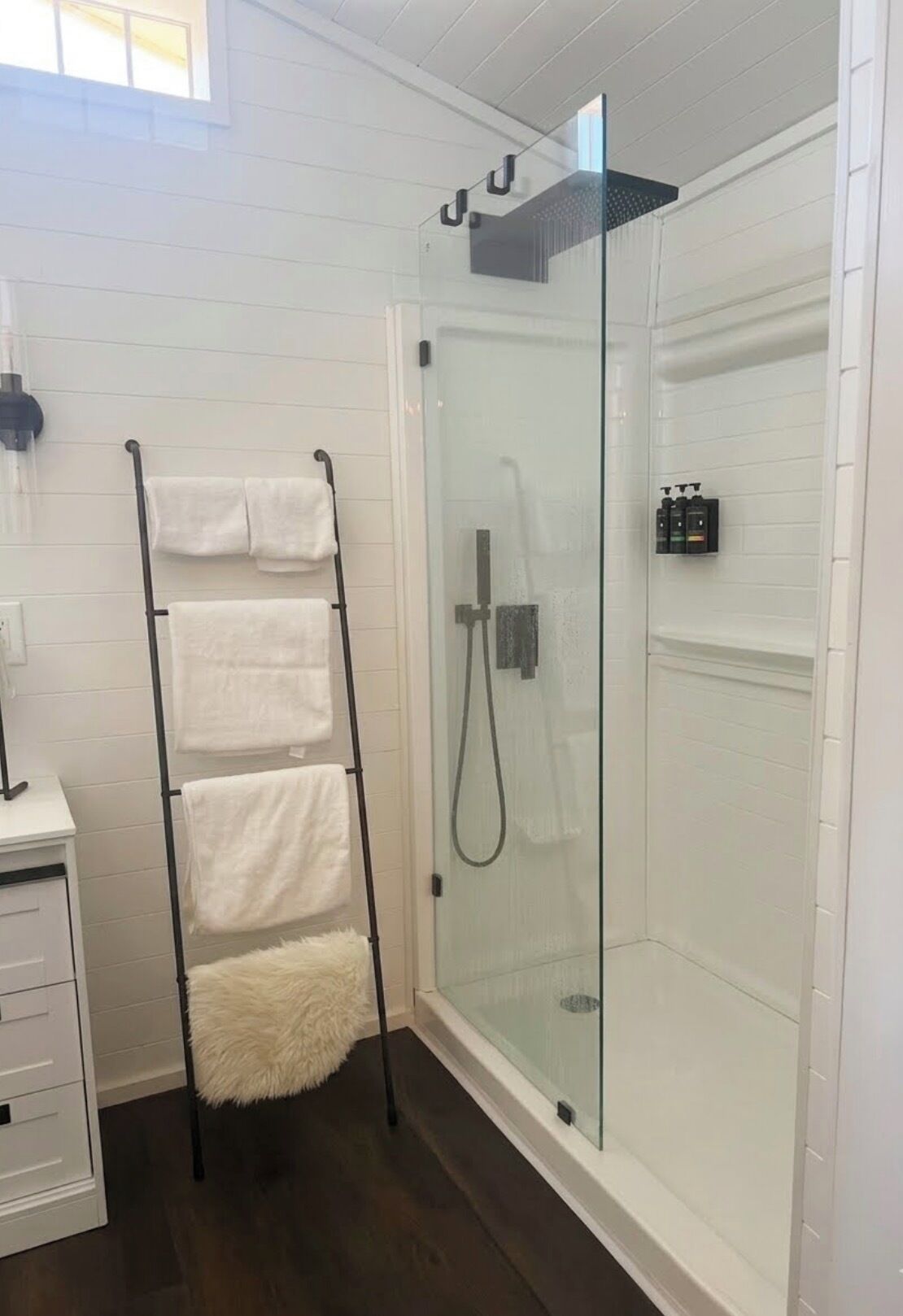 Shower, towels, soap, shampoo