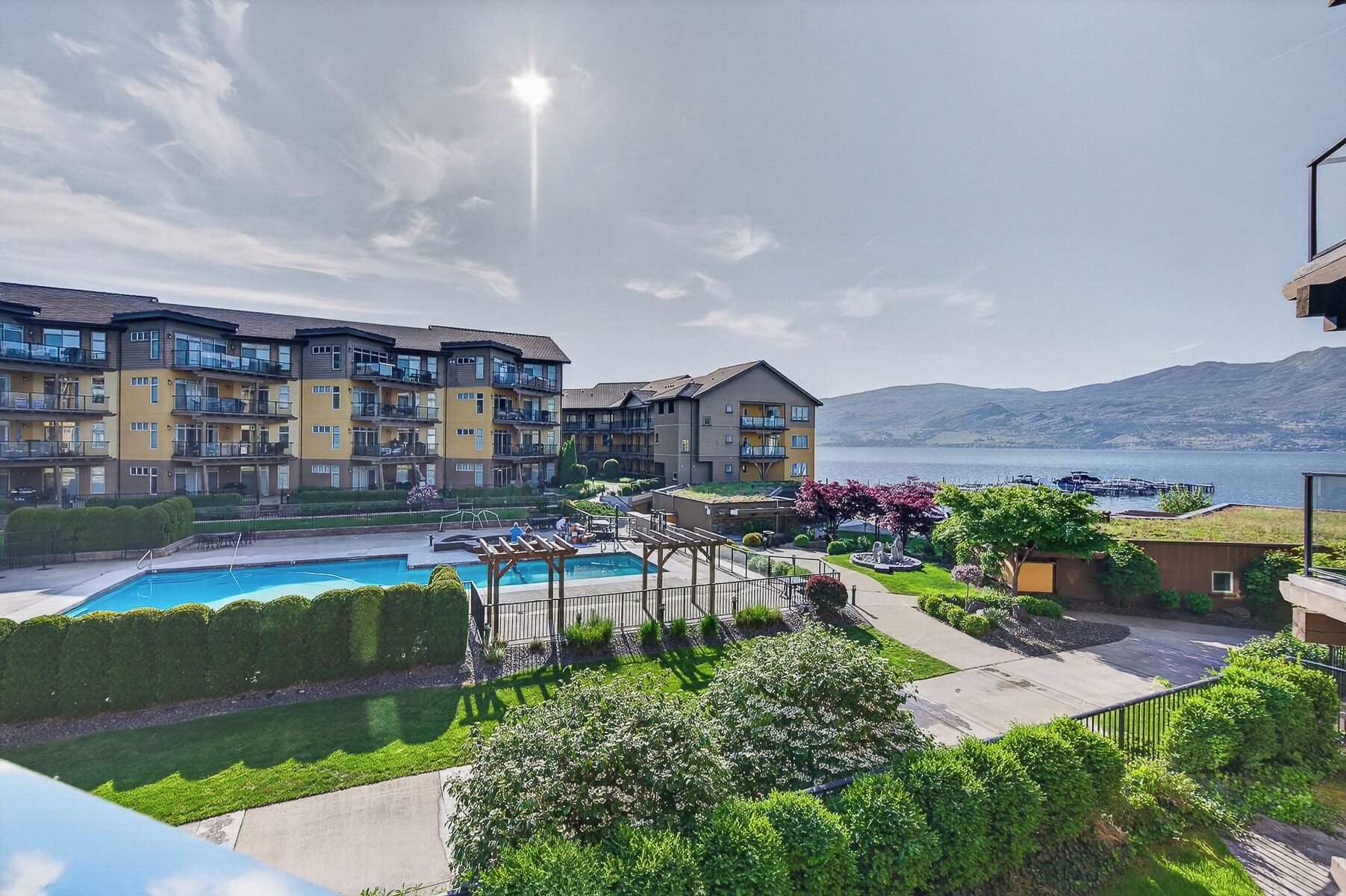 Seasonal outdoor pool, pool umbrellas, pool loungers