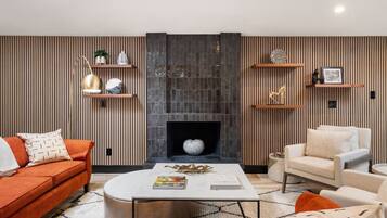 Smart TV, fireplace, video games, books