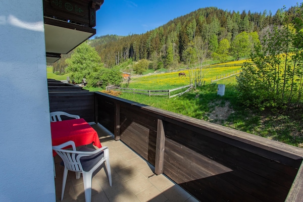 Balcony with a view of the mountains