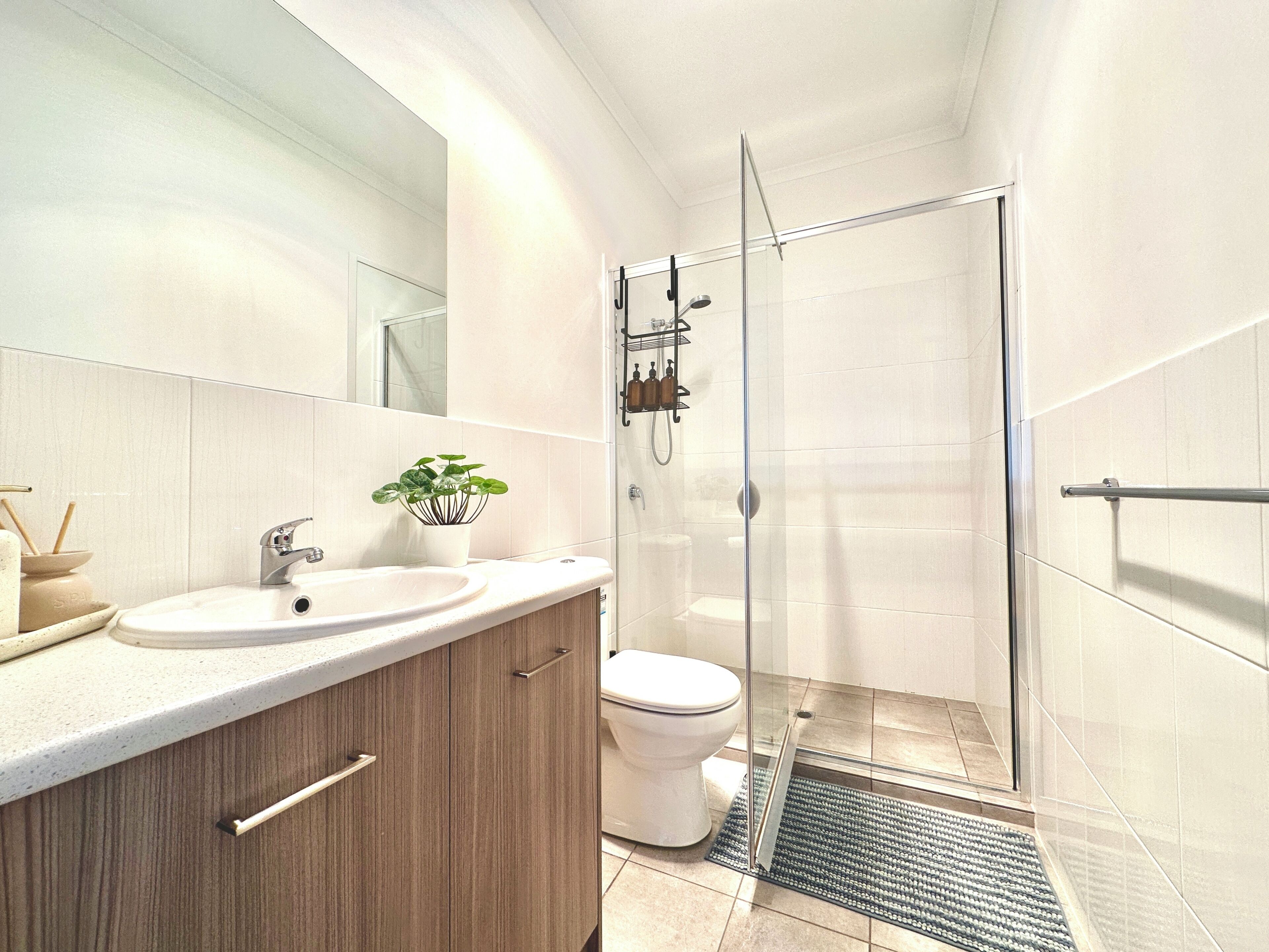 Shower, hair dryer, bidet, towels