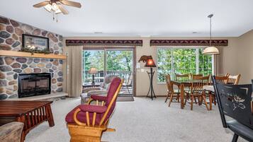 TV, fireplace, DVD player, video library