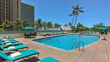 2 outdoor pools, pool umbrellas, pool loungers