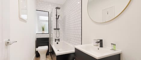 Hair dryer, bidet, towels