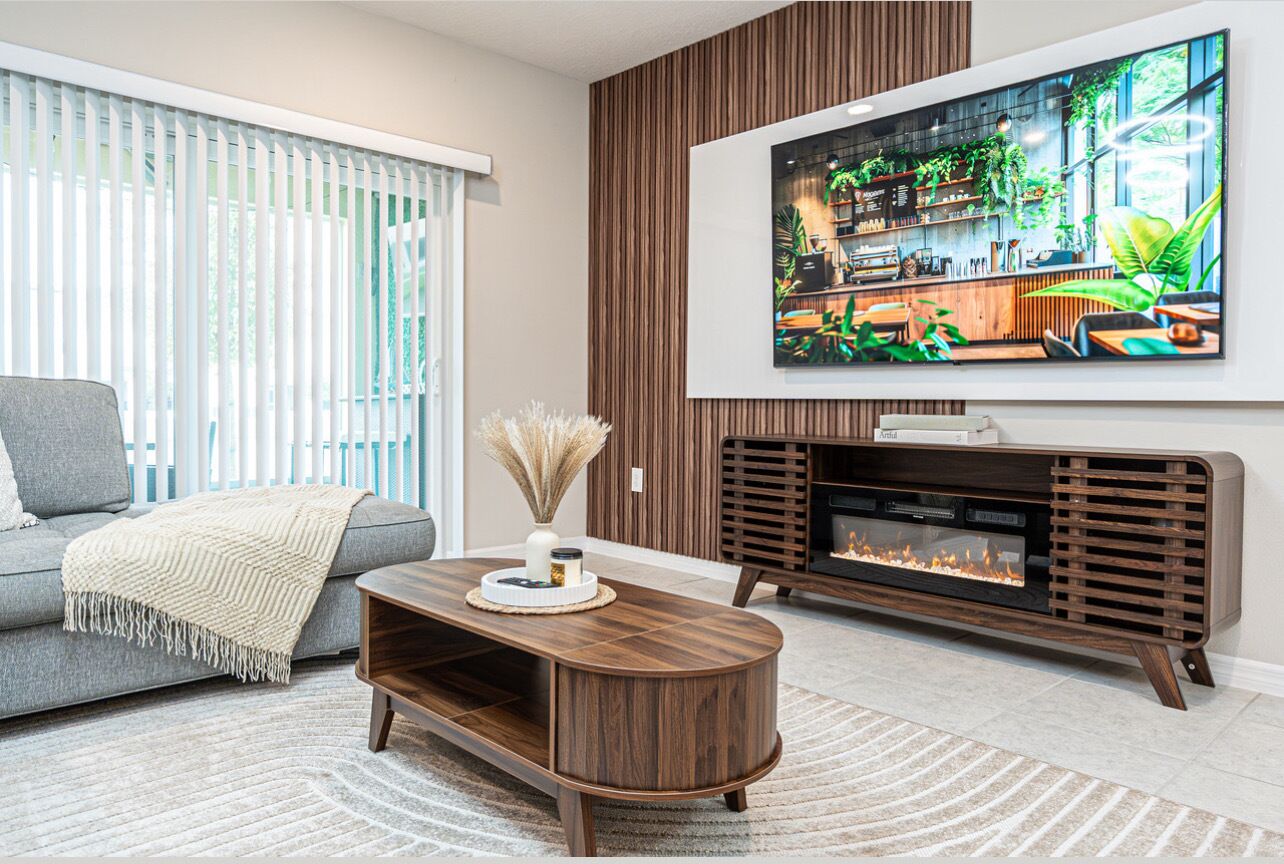 Smart TV, fireplace, video games, foosball