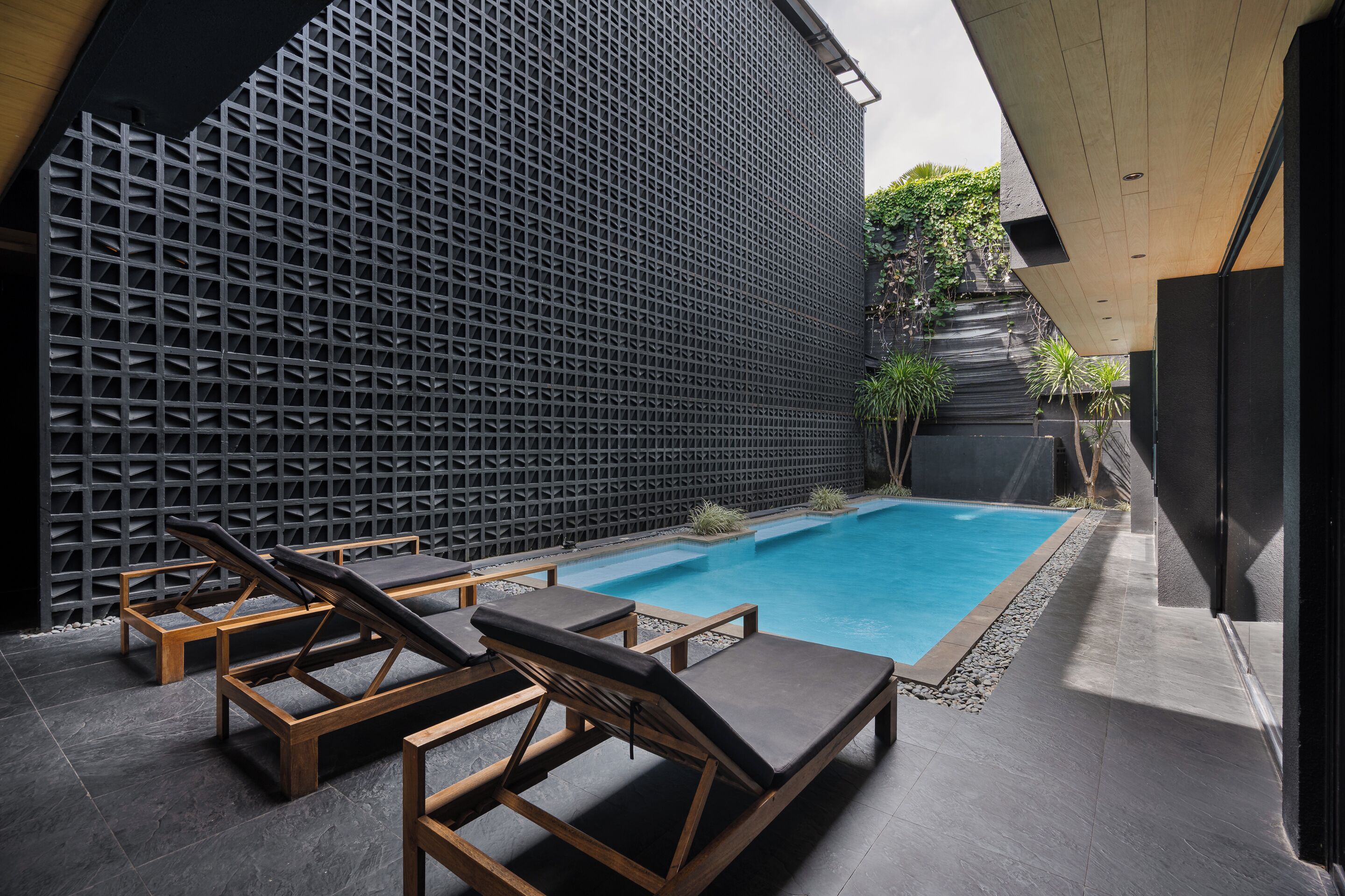 Outdoor pool, pool loungers