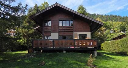 Fully-equipped family chalet with large garden 300m from lifts.