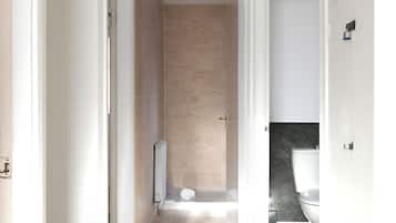 Hair dryer, towels, toilet paper