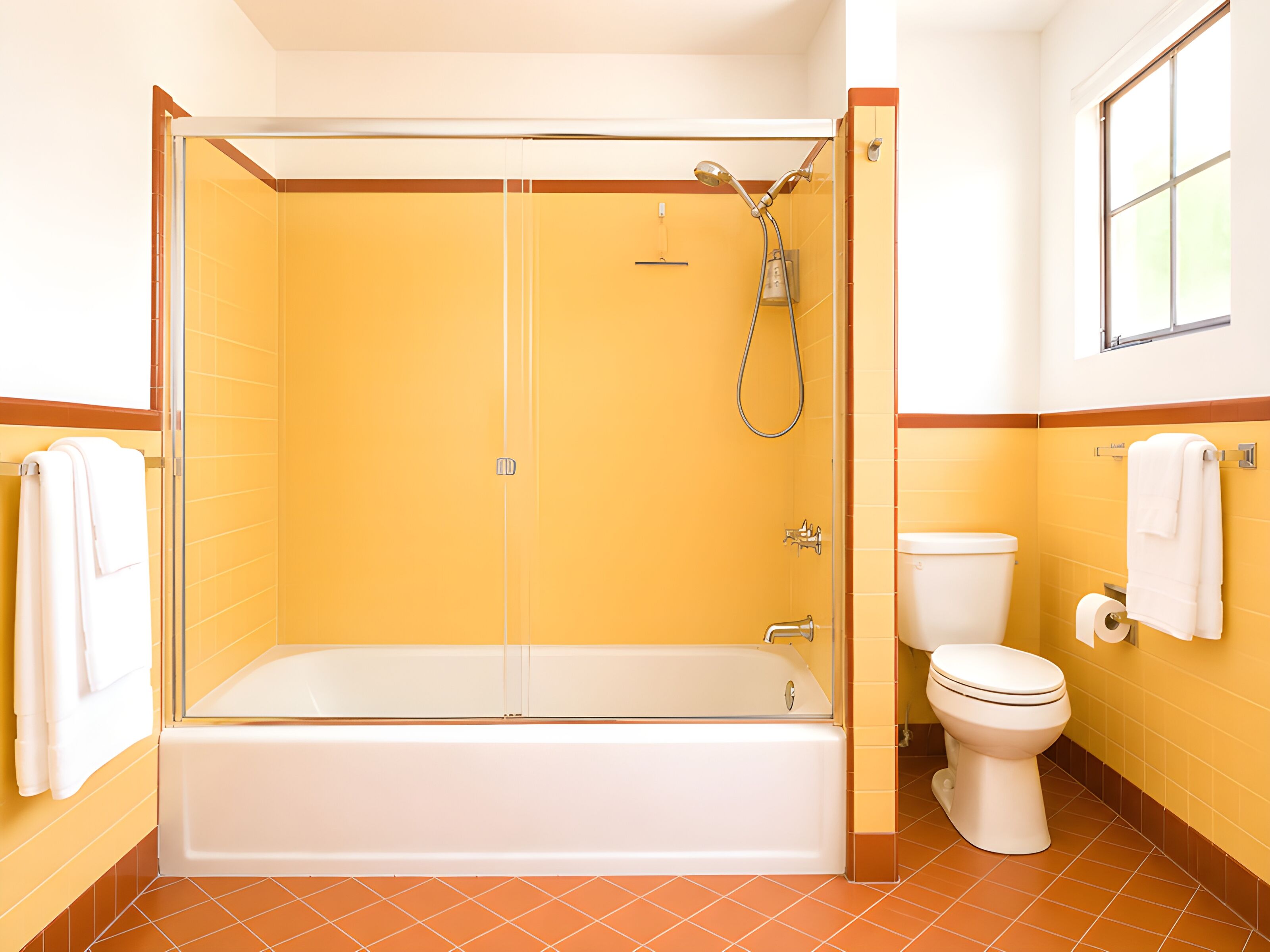 A bathroom with a bathtub, toilet, and shower.