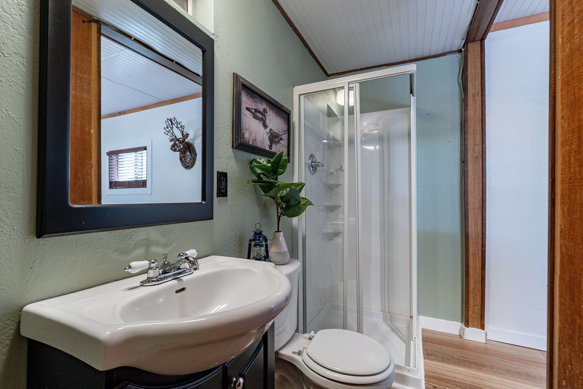 Shower, towels, soap, toilet paper