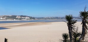 A beach with a clear view of the sea and a distant town. - Fully equipped rental, close to everything. Quiet (Obidos)