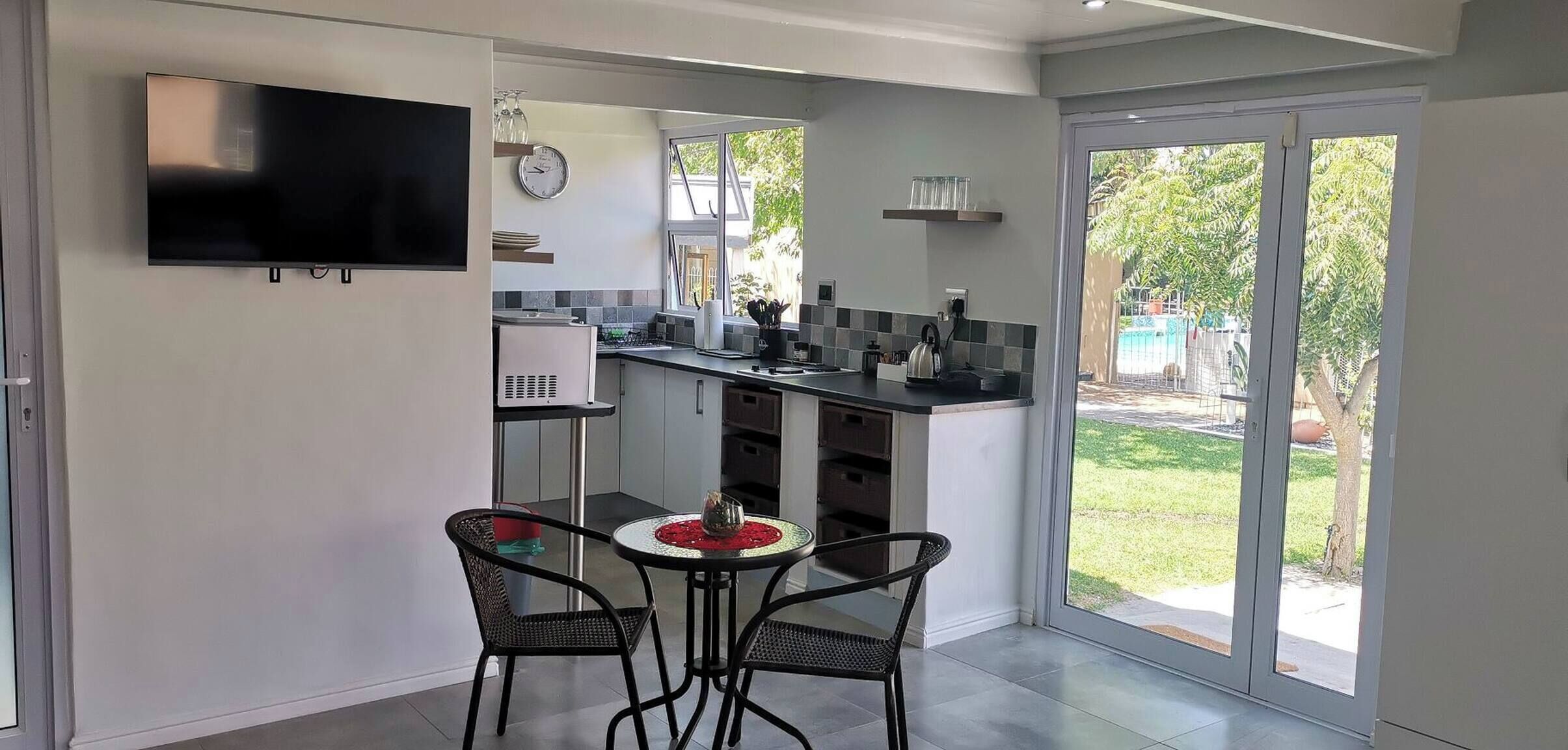 Fridge, microwave, coffee/tea maker, toaster