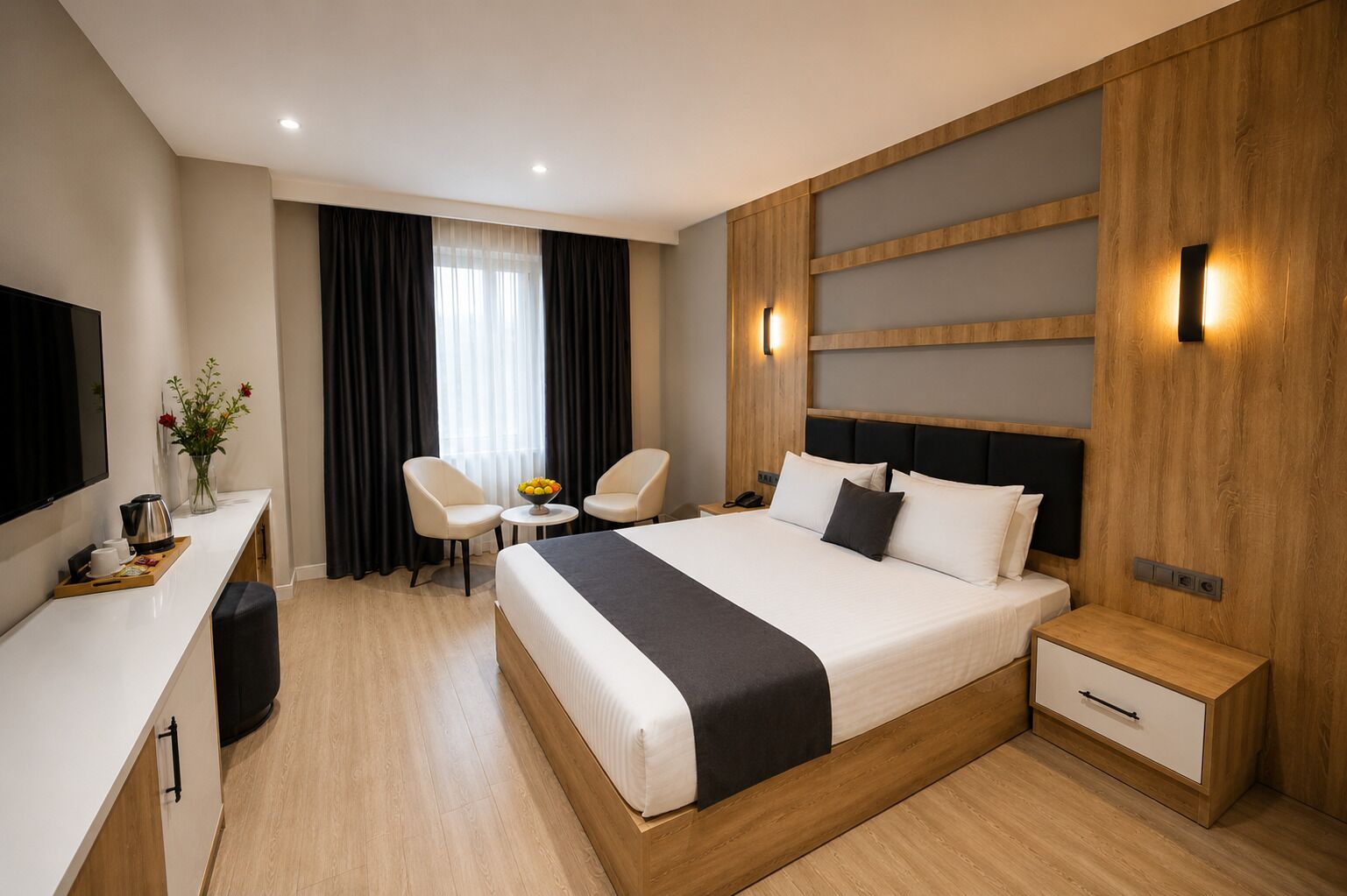 Quarto casal luxo, vista para a cidade | Cofres nos quartos, escrivaninha, Wi-Fi de cortesia