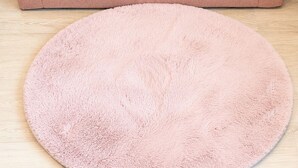 A pink sofa with two cushions and a round, fluffy rug on a wooden floor. - 3 minutes from Roppongi-itchome station! A house, 2 stories, private! Conveniently located near convenience stores [8 minutes from Roppongi Station on the Hibiya Line]. (Minatoku)