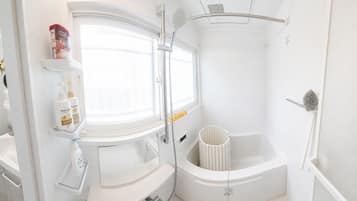 Hair dryer, bidet, towels, soap