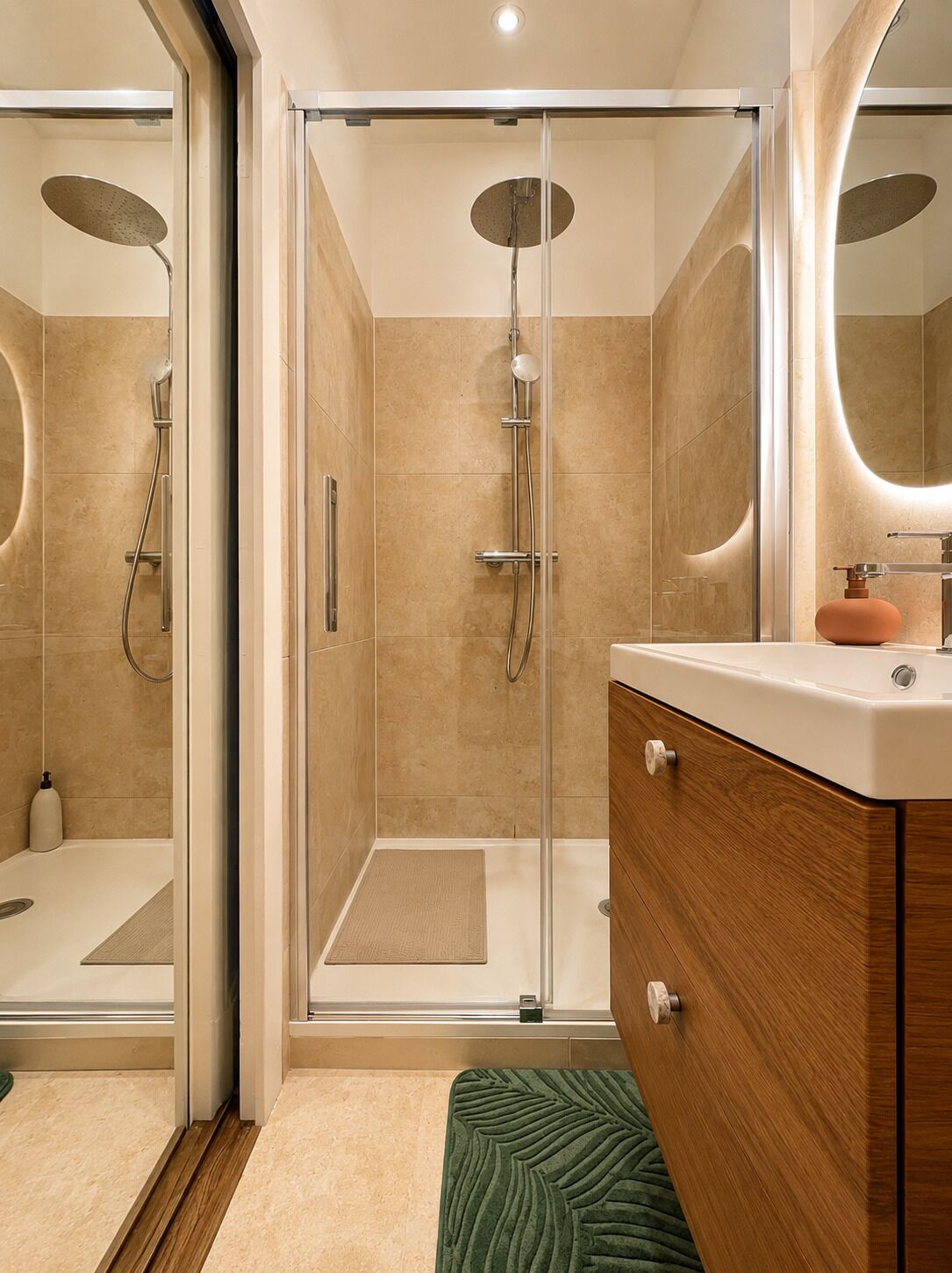 Hair dryer, towels, soap