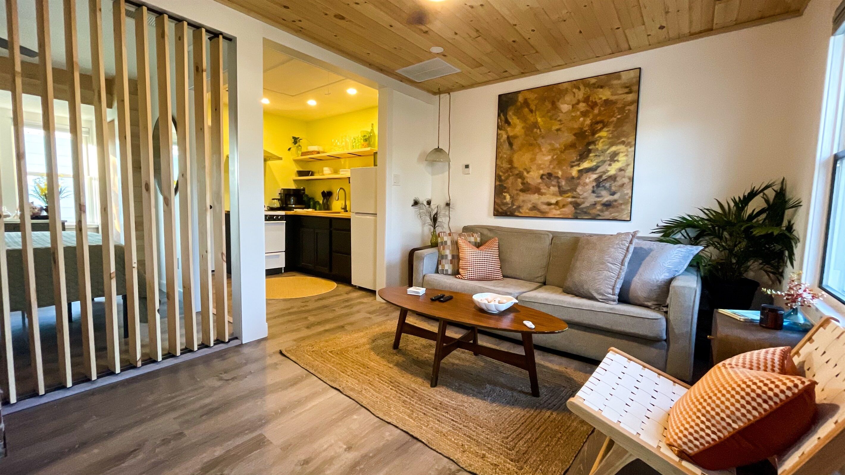 Smart TV, chimenea y libros 
