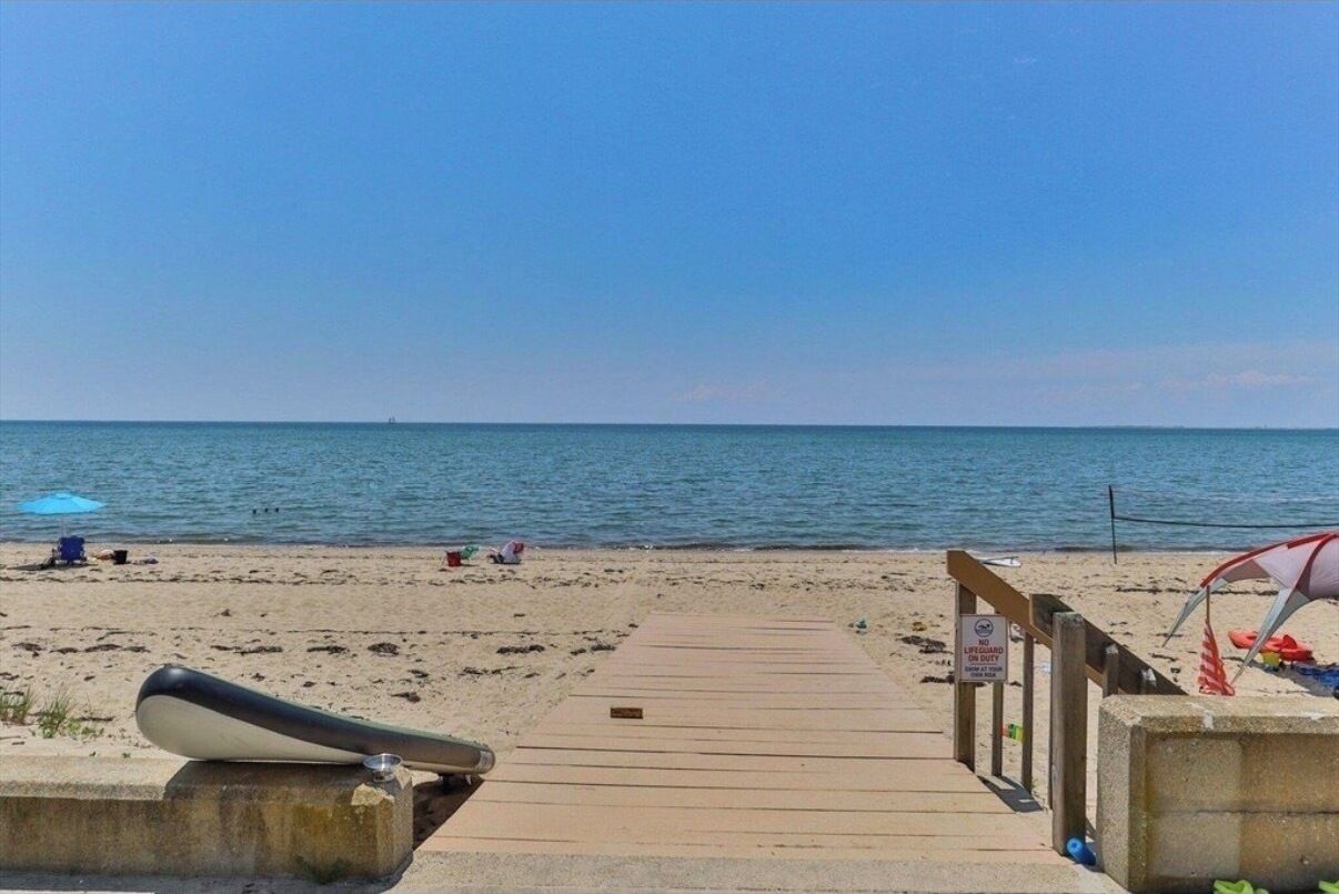On the beach, sun loungers