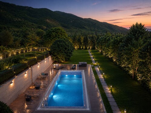 Royal Riverside Villa near Kazbegi with Pool & Mountain Views