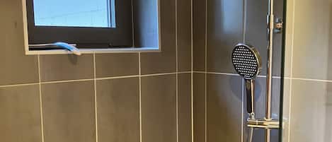 Eco-friendly toiletries, hair dryer, towels, soap