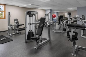A gym with various exercise machines, a red exercise ball, and dumbbells. - 2 Bedroom Marriott's Grand Residence Club, Lake Tahoe Full Resort Access (South Lake Tahoe)