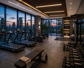 A modern gym with cardio equipment, weightlifting stations, and a city view. - Midhills by Genting Highlands (Genting Highlands)