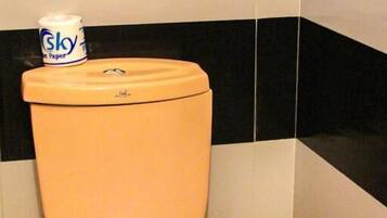 Deluxe eenpersoonskamer, balkon | Badkamer | Een douche, een haardroger, handdoeken, zeep