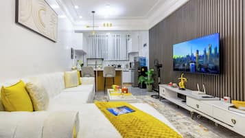 Deluxe Apartment, Balcony, City View | Living area
