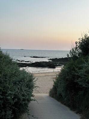 A coastal pathway leading to the sea with rocky outcrops and dense vegetation on either side. - Villa with heated pool - beach 200m - Pornichet (Pornichet)