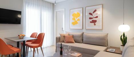 Deluxe Apartment, Balcony, City View | Living area