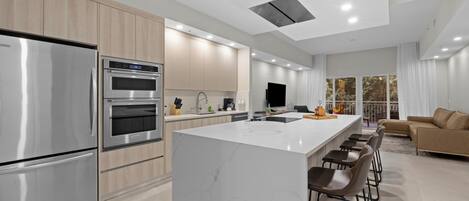 Fridge, microwave, dishwasher, coffee/tea maker