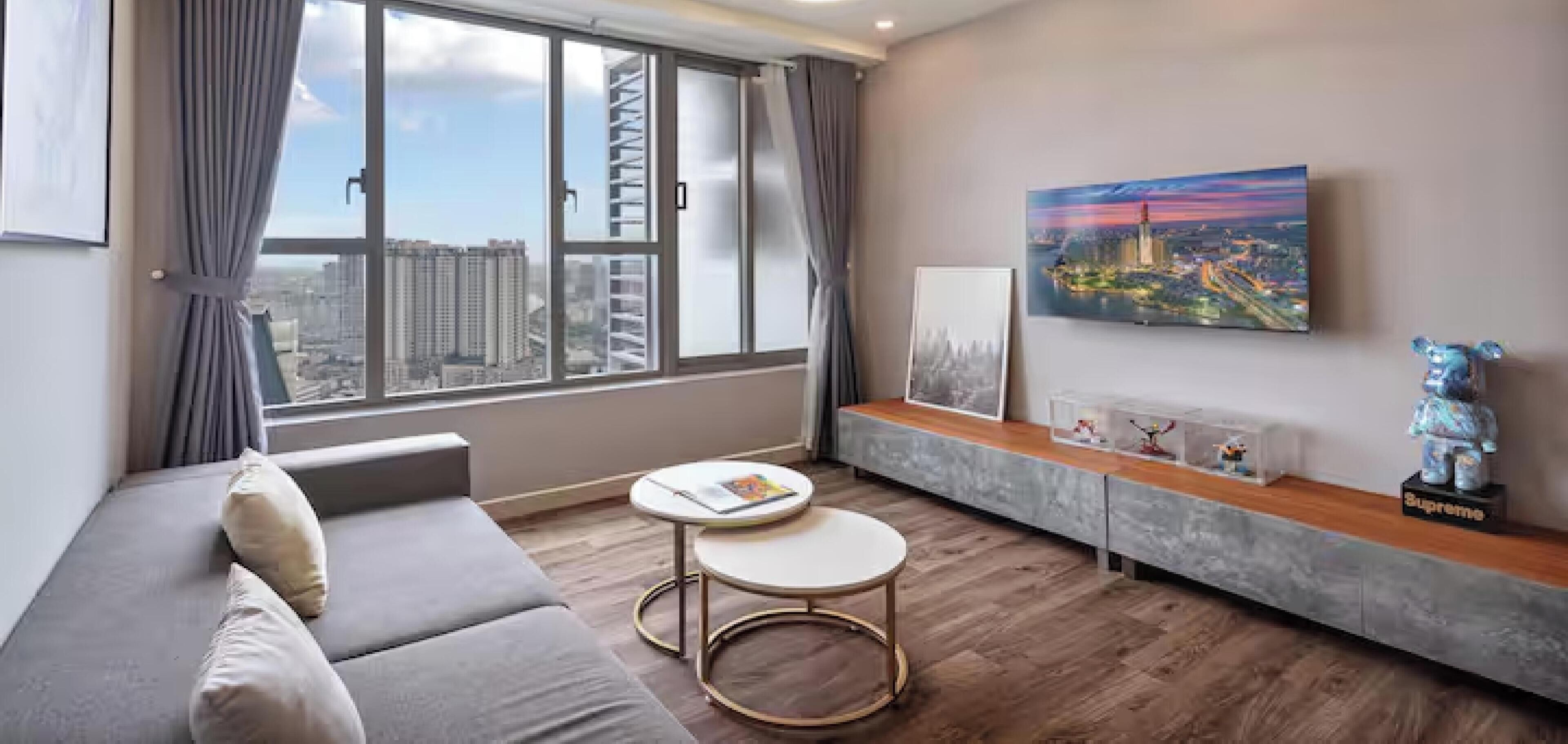 Family Apartment, Kitchen, City View | Living area | 55-inch Smart TV with satellite channels