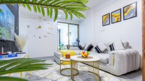 Deluxe-Apartment, Stadtblick | Wohnbereich