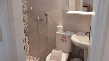 Shower, towels, soap, shampoo