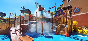 A water play area with slides, a ship's wheel, and a pirate-themed sign. - Escape to Orlando at Westgate Lakes Resort & Spa near Orlando's best attractions (Orlando)