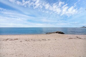 A beach with clear skies and calm water.