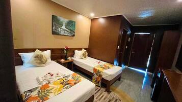 Desk, free WiFi, bed sheets