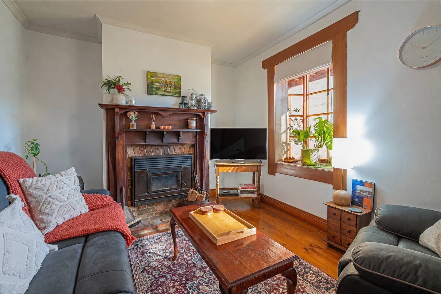 Fireplace, books