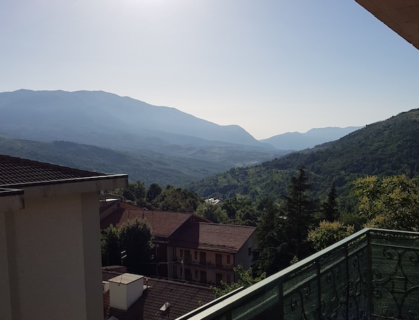 Ein Wohngebiet mit Häusern und Blick auf einen Berg.